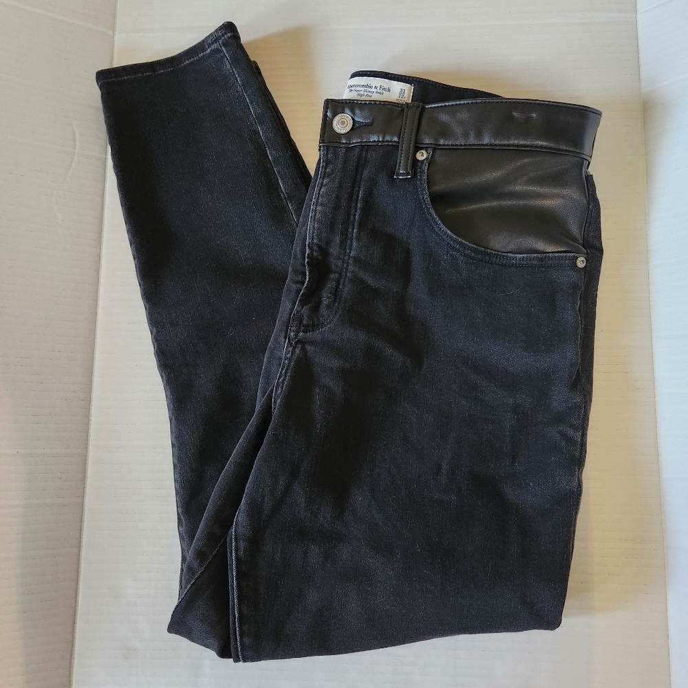 Abercrombie High Rise Super Skinny Faux Leather Panel Jeans 12
